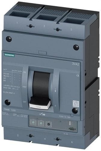 SIEMENS - Interruptor automático IEC, 1000A, 3 polos, 55kA, ETU320, LI, conexiones planas con tornillo