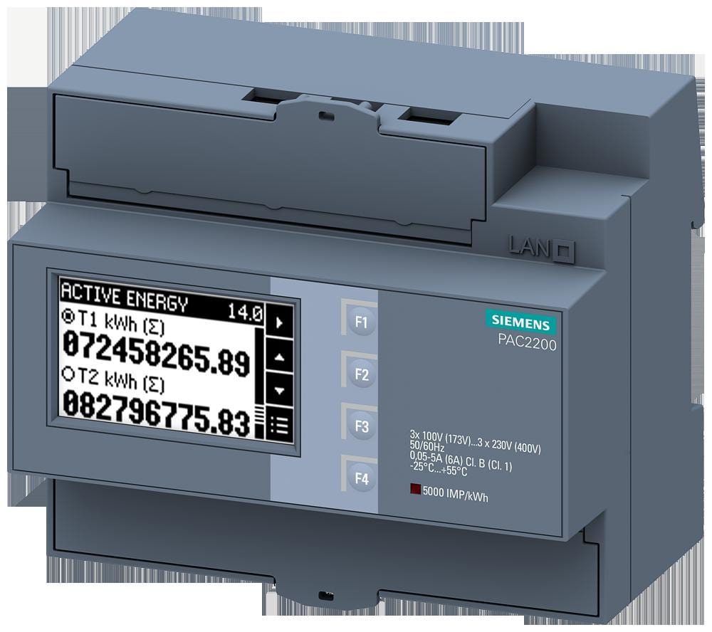 SIEMENS - Analizador Sentron PAC2200 para perfil DIN, 1/5A M-Bus con display, para medir variables eléctricas