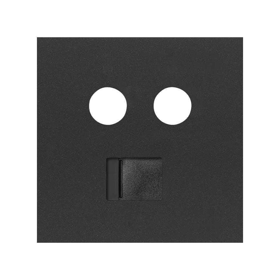 SIMON - Tapa SIMON 100 con 2 módulos para toma R-TV+SAT RJ45 negro mate