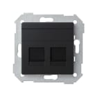 SIMON - Placa SIMON 82 V&D plana universal con guardapolvo para 2 conectores RJ45 negro mate