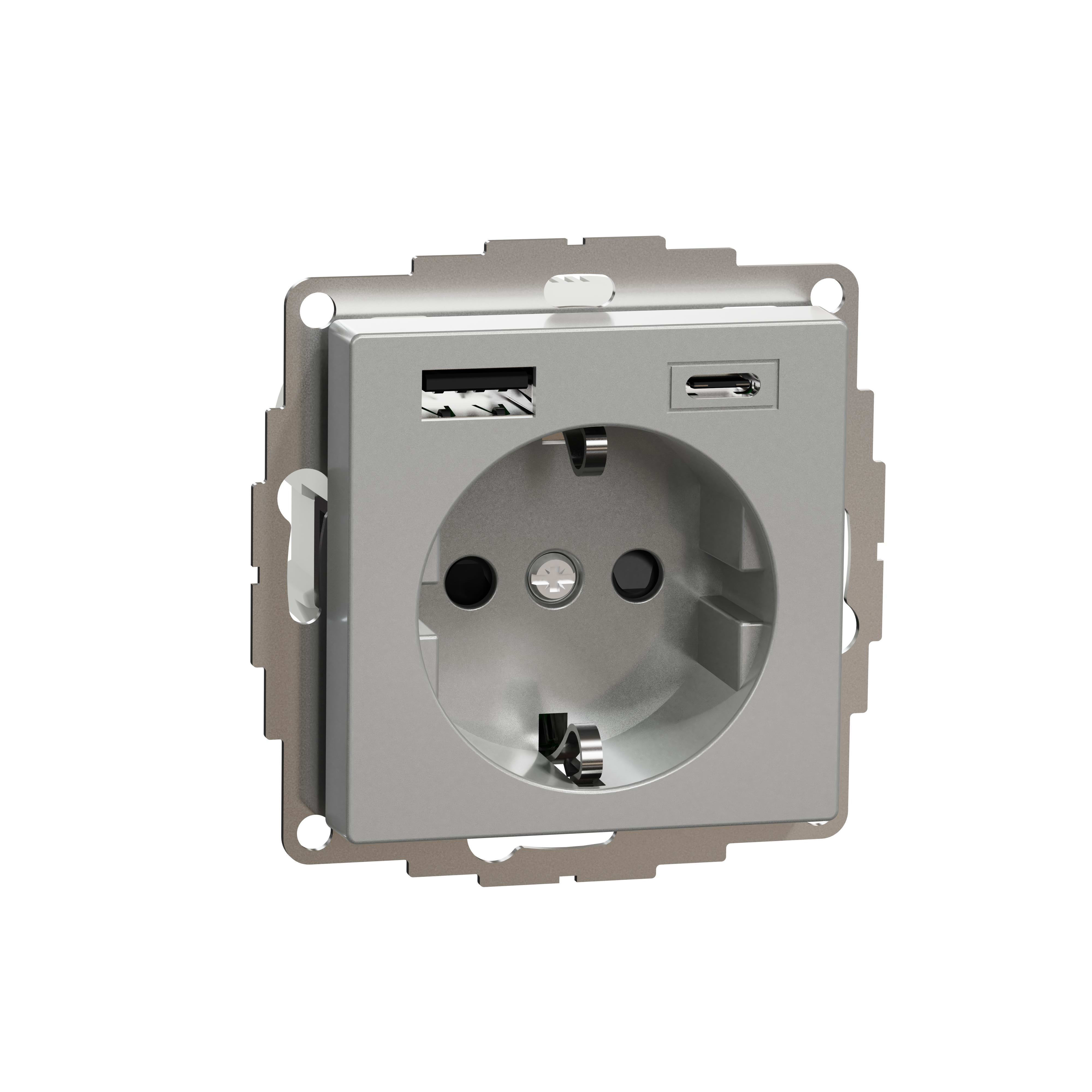 Schneider Electric - Toma schuko doble USB A+C D-life aluminio