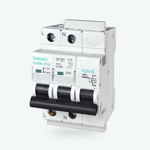 TOSCANO - Protector de sobretensión permanente monofásica con IGA 240V AC 2x16A 10kA