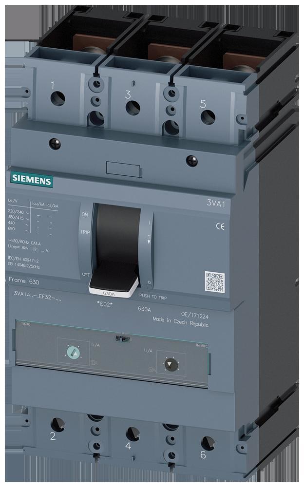 SIEMENS - Interruptor automático 3VA1 IEC tamaño 630 clase de poder de corte C ICU=110kA 415V 3 polos, protección de distribuciones TM240