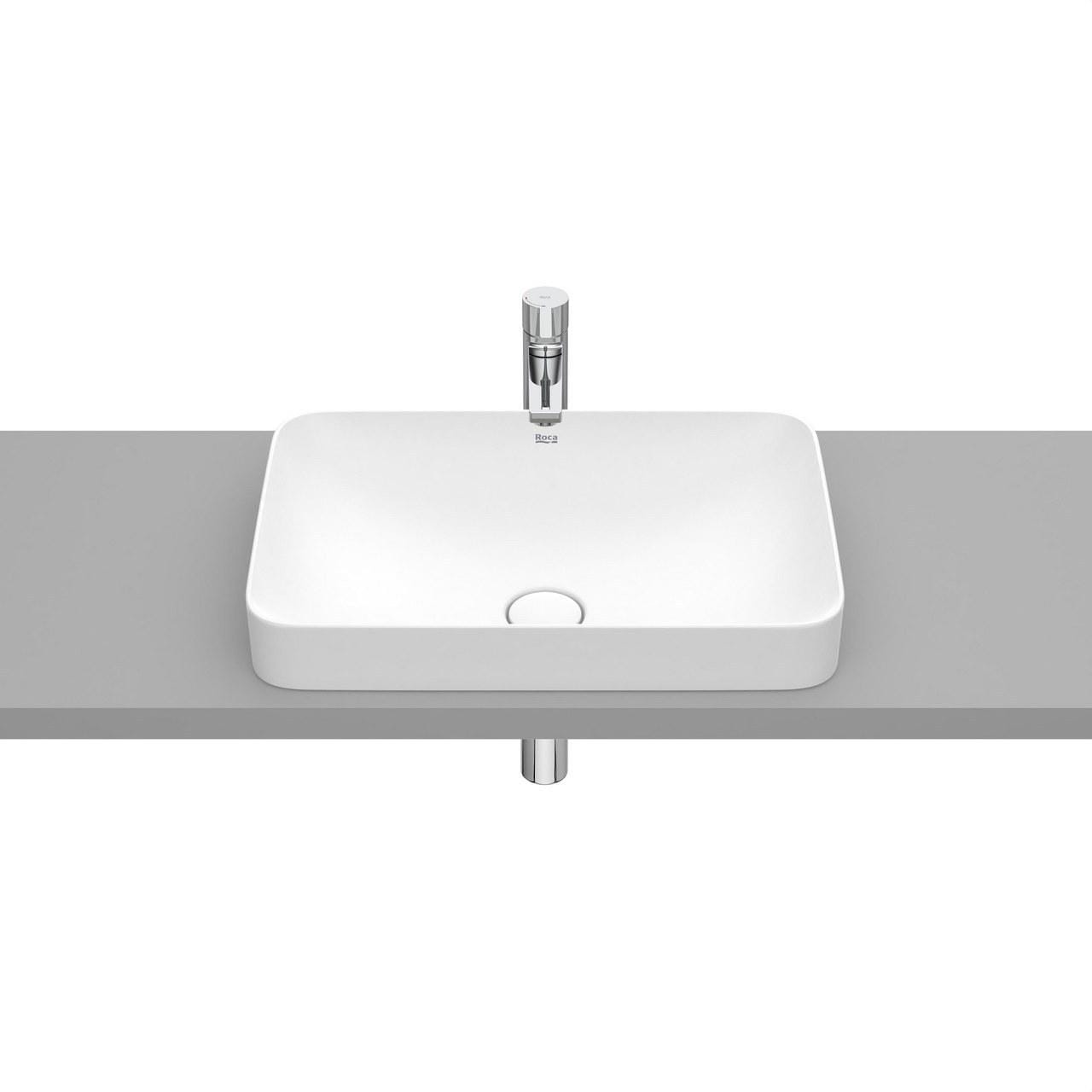 ROCA - Lavabo encimera FINECERAMIC cuadrado 550x370x75 blanco mate