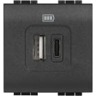 BTICINO - Base cargador USB (A+C) Livinglight - 3A - 5V - 230V - 2 módulos - Antracita