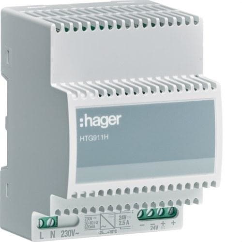 HAGER - Fuente de alimentación 24V DC 2,5A a 70°C