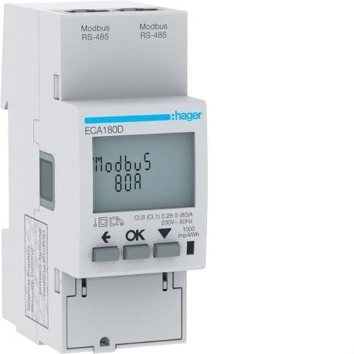 HAGER - Contador de energía 1F direct 80A 2M modbus agardio MID