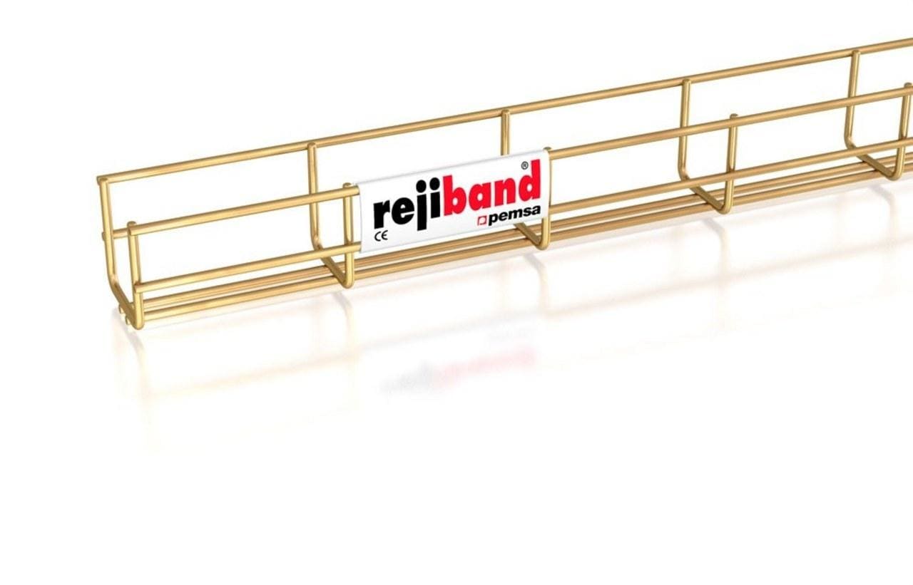 PEMSA - Bandeja de rejilla Rejiband® altura 60 mm y ancho 60 mm con doble varilla en base y borde de seguridad, en acero, acabado en bicromatado.