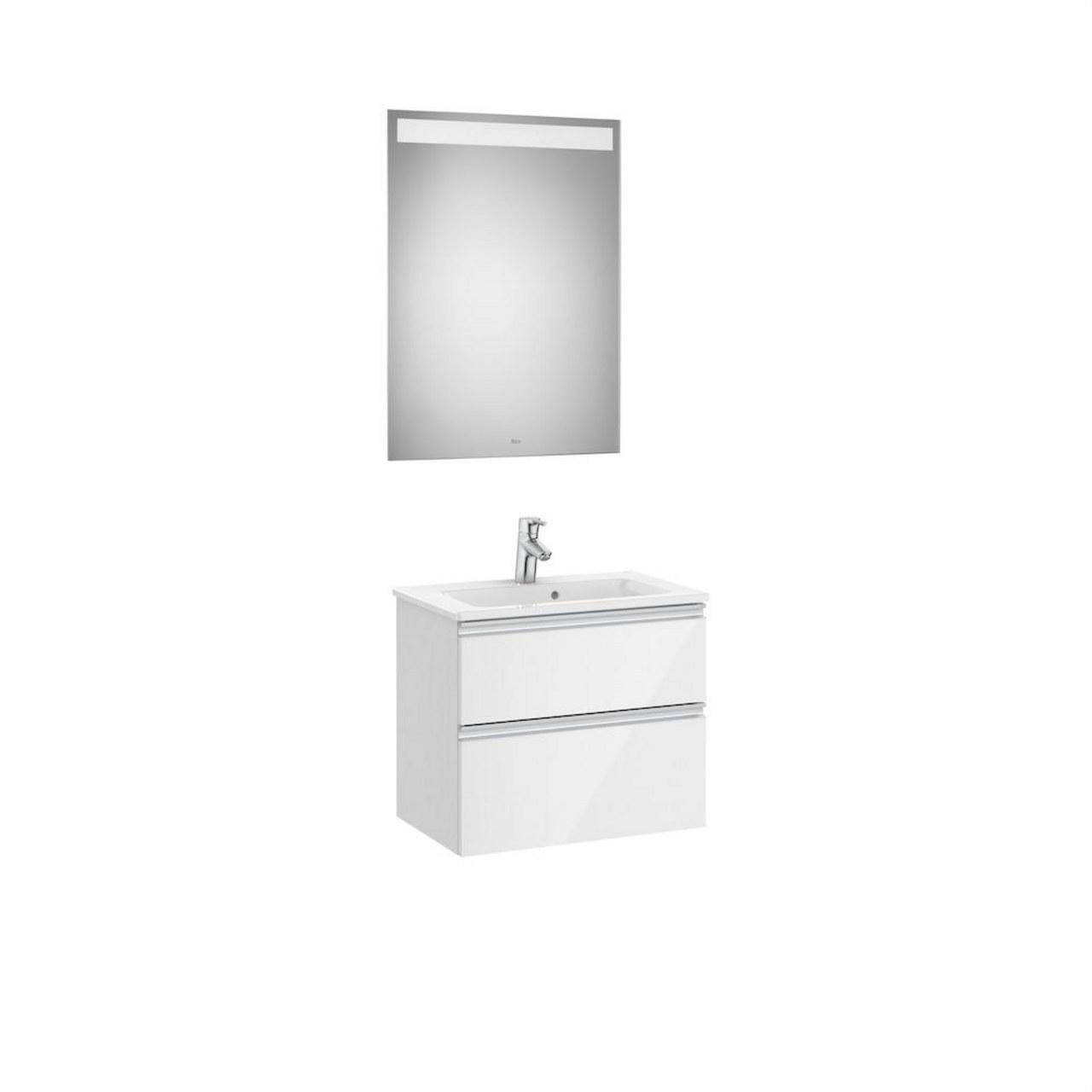 ROCA - Pack THE GAP Compact 600x380 blanco con UNIK THE GAP de dos cajones y espejo Eidos