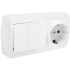SOLERA - Base fija 2P+T 16A 250V + doble conmutador/interruptor 10AX 250V 148x72x28 blanco