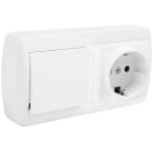 SOLERA - Base fija 2P+T 16A 250V + conmutador de cruce 10AX 250V embornamiento por tornillo blanco 148x72x42mm