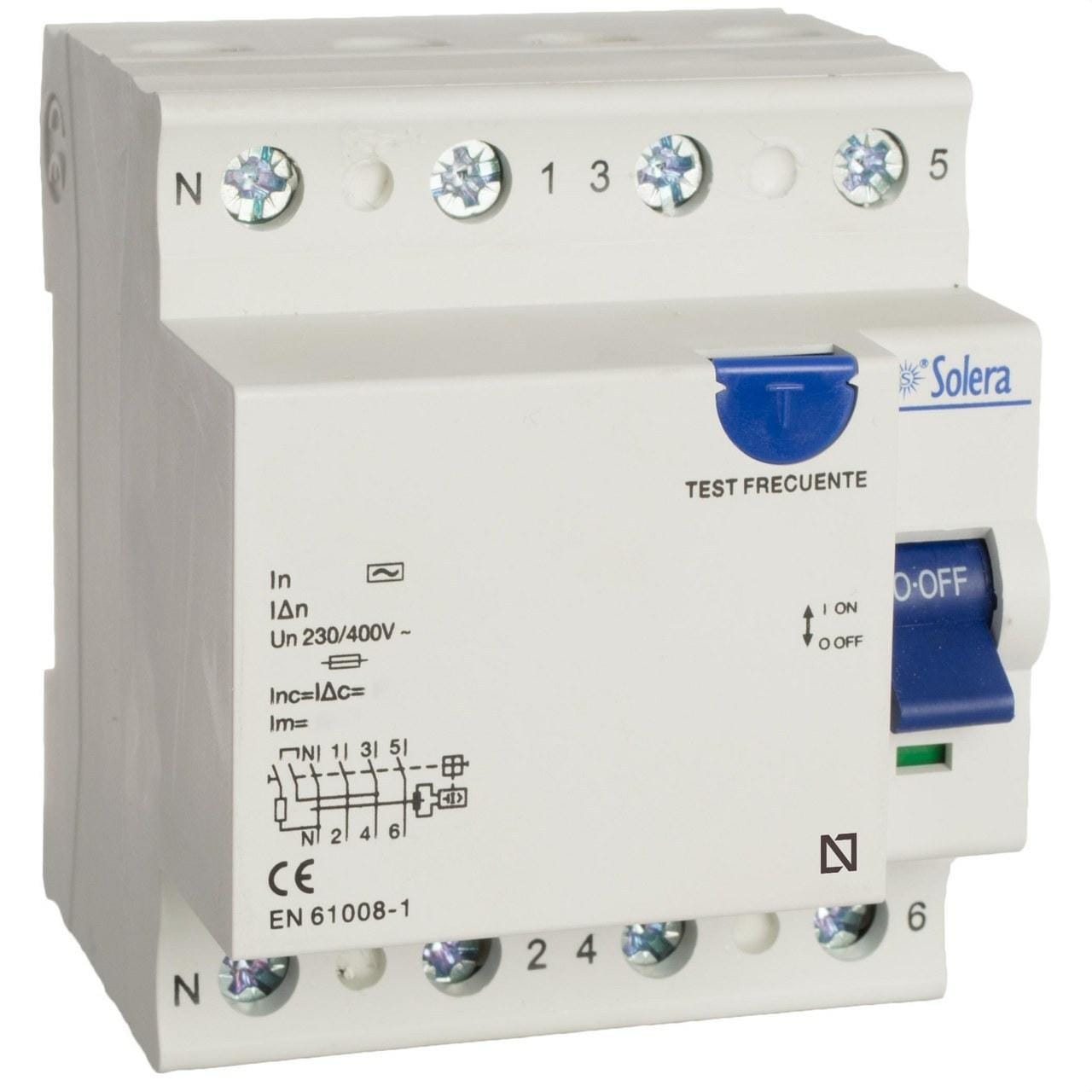 SOLERA - Diferencial 4P 40A sensibilidad 300mA 4 módulos sectores residencial y terciario 6kA 240/415V AC (50-60Hz) curva C clase A