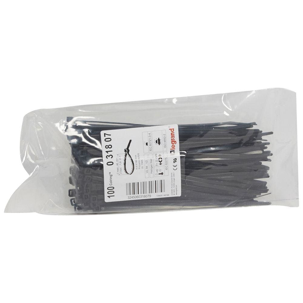 LEGRAND - Brida Colring. Ancho 4,6mm. Longitud 180mm. En bolsa de 100 unidades. Negra