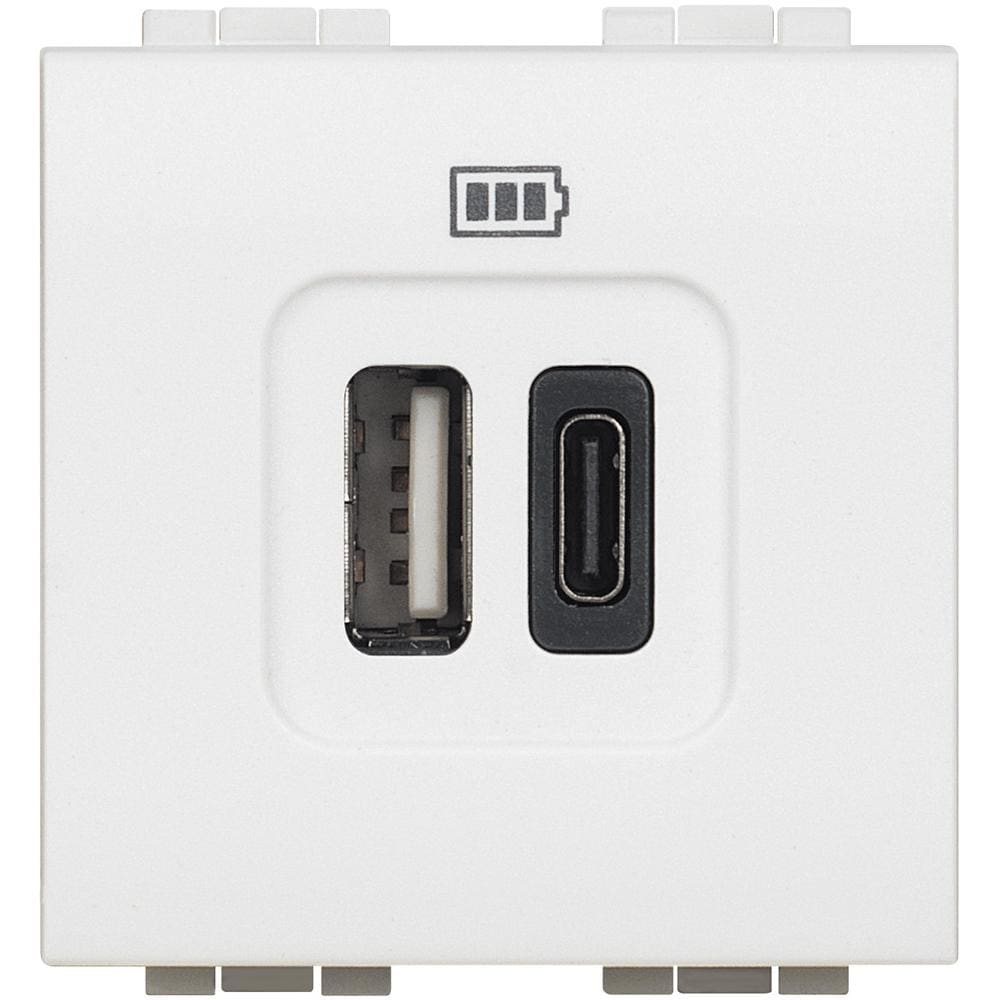 BTICINO - Base cargador USB (A+C) Livinglight - 3A - 5V - 230V - 2 módulos - Blanco