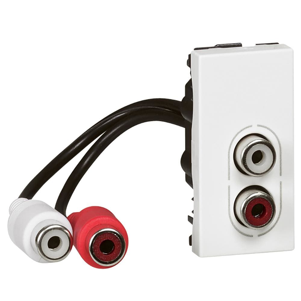 LEGRAND - Base audio Mosaic - 2 RCA hembra 1 módulo - preconectorizada - enlace de audio estéreo - Blanco