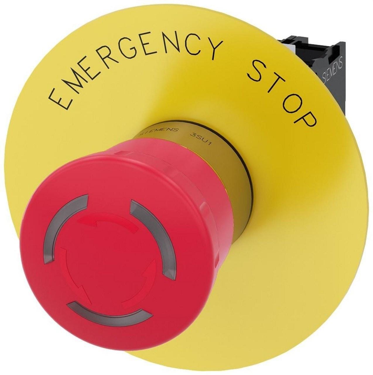 SIEMENS - Pulsador de seta paro emergencia, luminoso, 22mm, redondo, metal, brillante, rojo, 40mm, sostenido, desenclavamiento giro