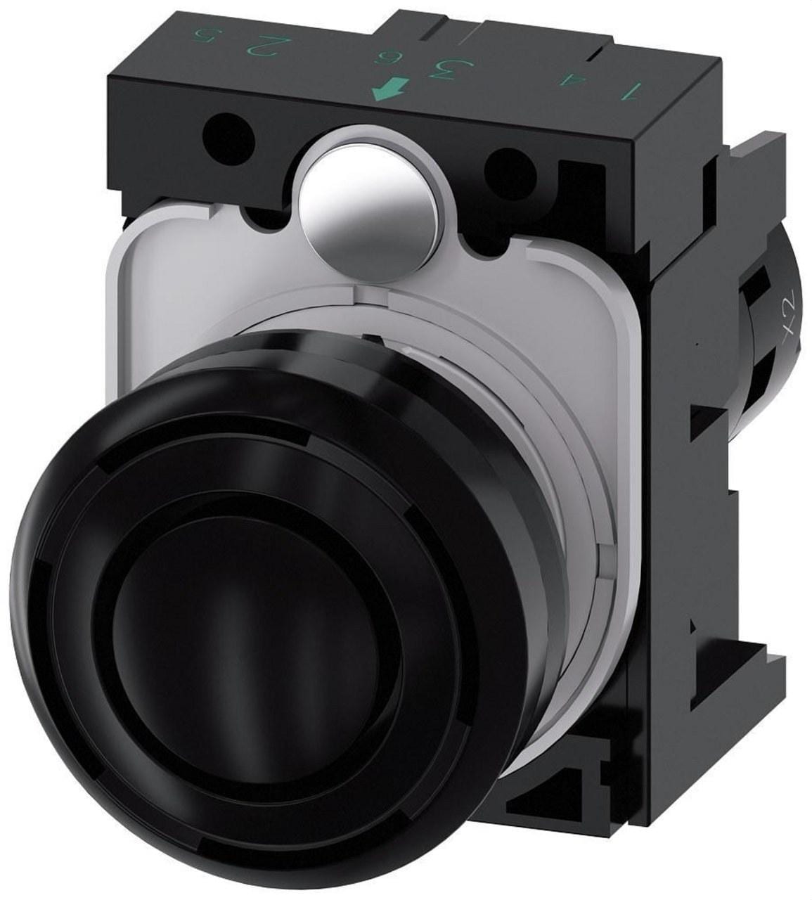 SIEMENS - Avisador acústico, compacto, 24V AC/DC, 22mm, redondo, plástico, negro, tono continuo 2,4kHz, IP40, 95dB/10cm, con soporte