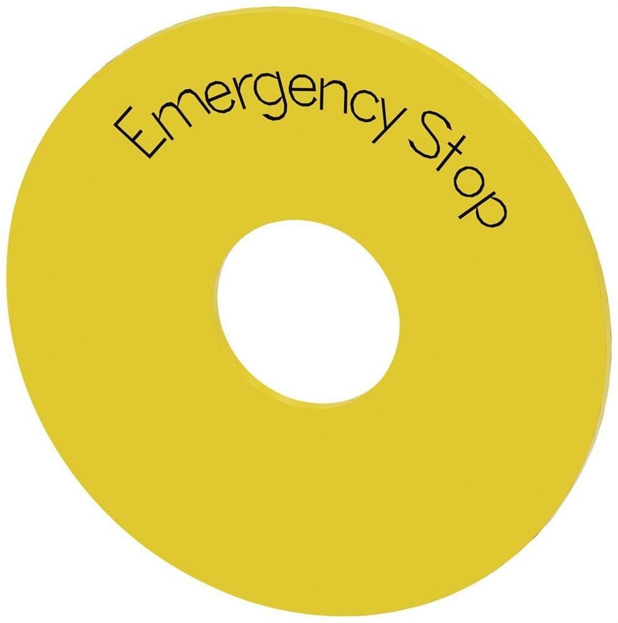SIEMENS - Placa de fondo parada de emergencia, amarillo, con inscripción: emergency stop, diámetro externo 75mm, diámetro interno 22,5mm, grosor 2mm