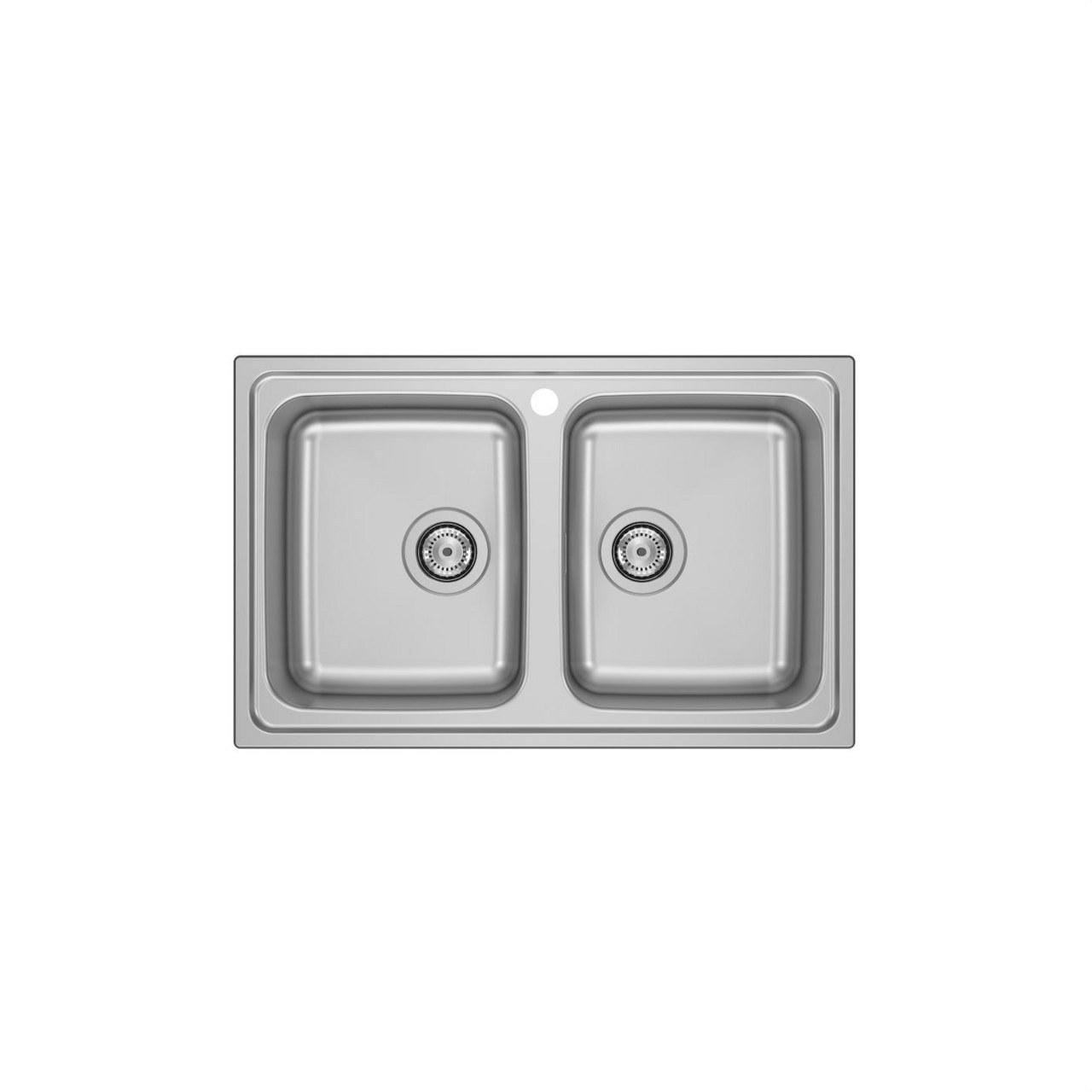 ROCA - Fregadero BUDAPEST 80 2C 2 cubetas 1 orificio válvulas 3½" y sifón
