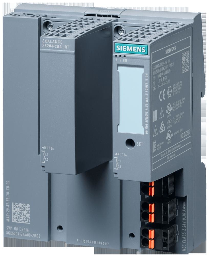 SIEMENS - Switch IE Scalance XF204-2BA IRT, gestionable, con 4 puertos 10/100Mbit/s, 2x interfaz adaptador de bus