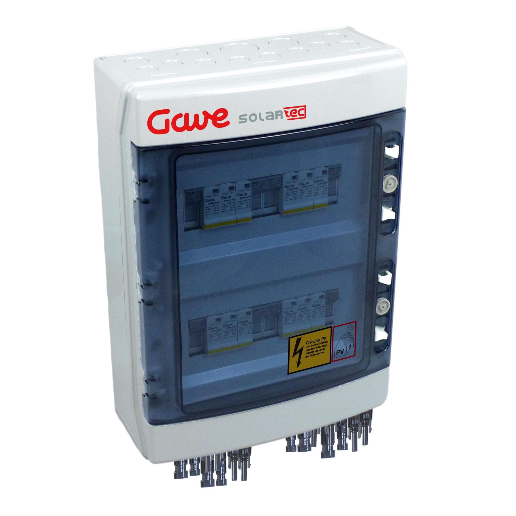 GAVE - CAJA PROTECCIÓN 1000VDC 4 MPPT (1 STRING X MPPT) FUS 15A + PST-II (4 ENT./4 SAL.) MC4