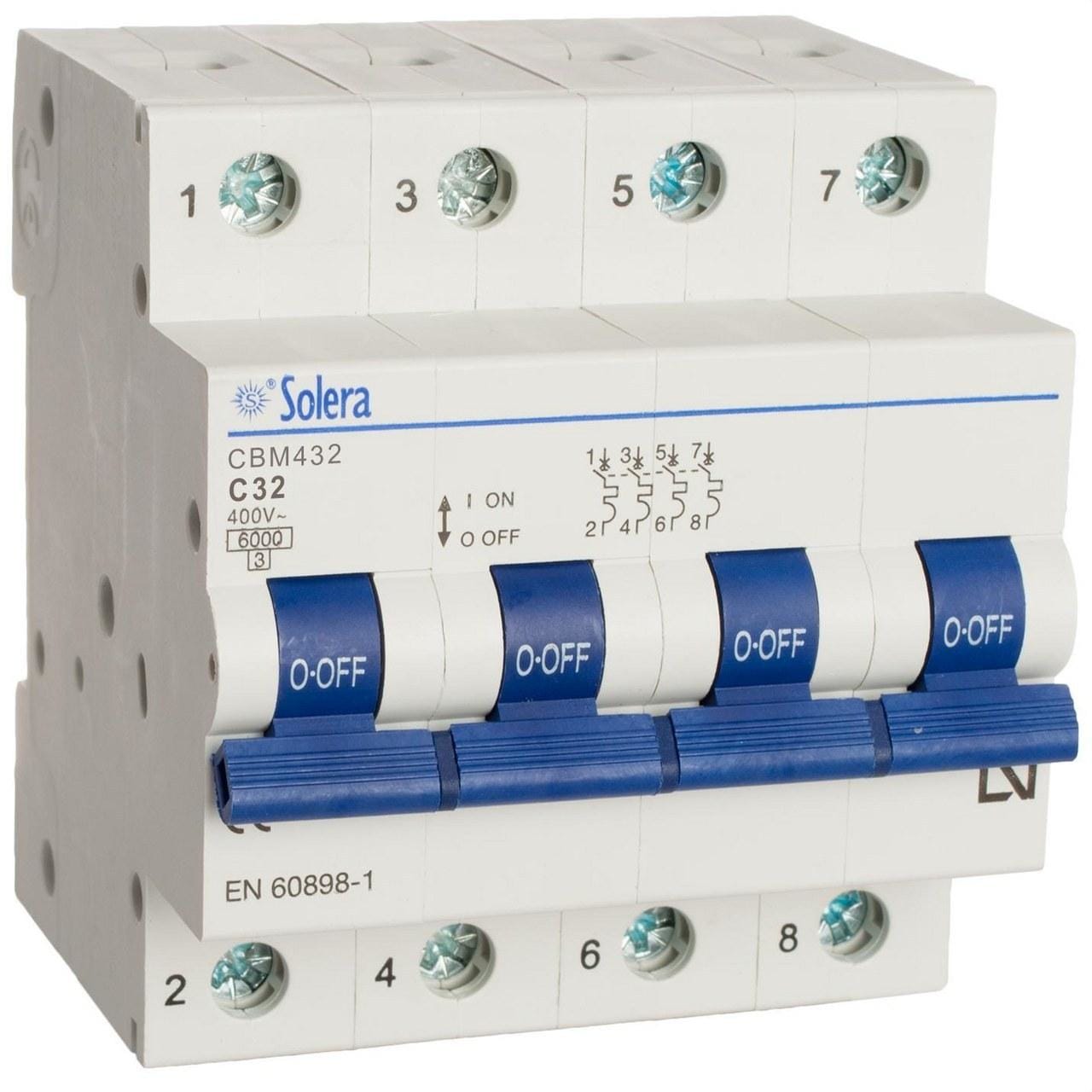 SOLERA - Interruptor magnetotérmico 4P 4 módulos 32A sectores residencial y terciario 6kA 240/415V AC (50-60Hz) curva C