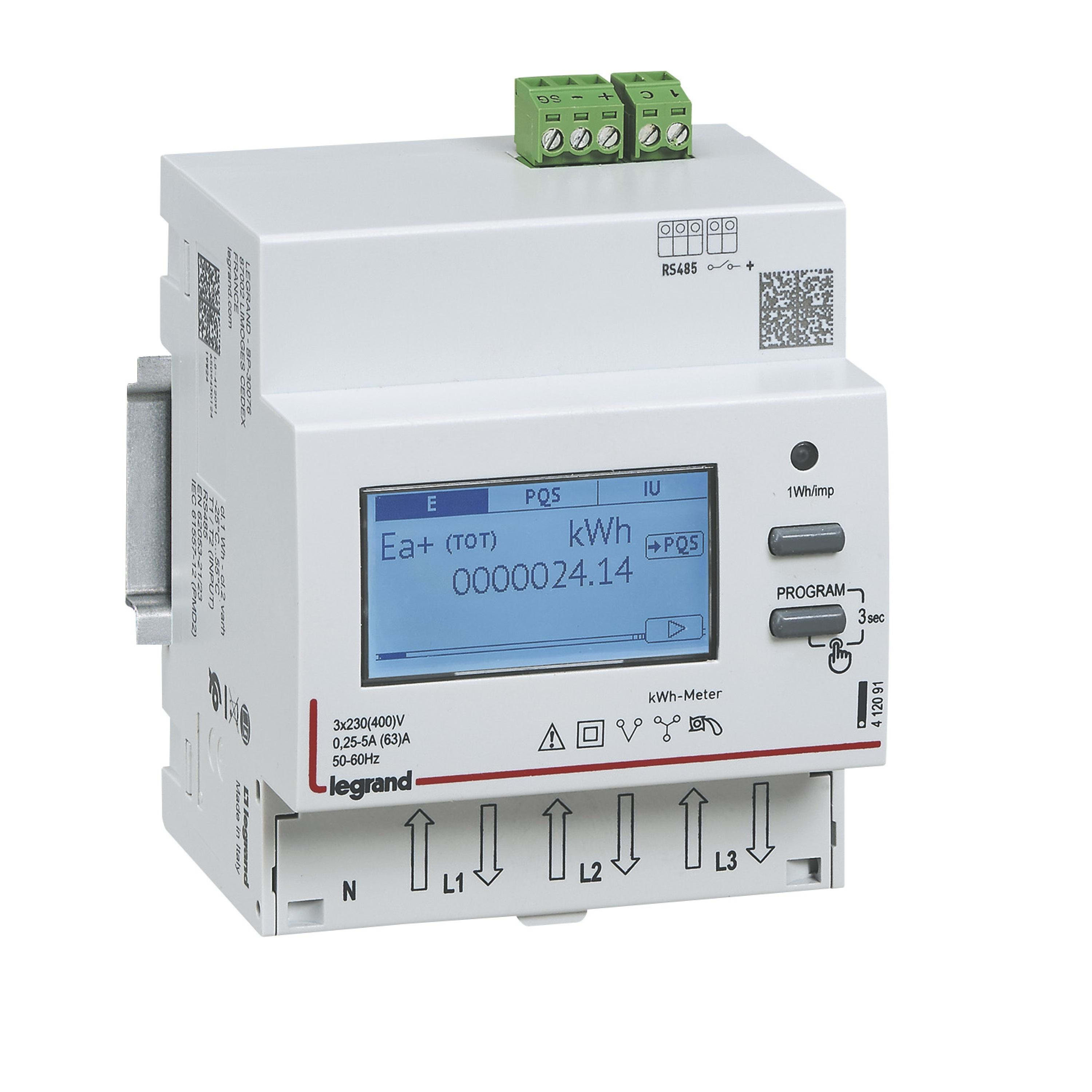 LEGRAND - Contador de energía trifásico EMDX³ - no MID - conexión directa 63A - 4 módulos
