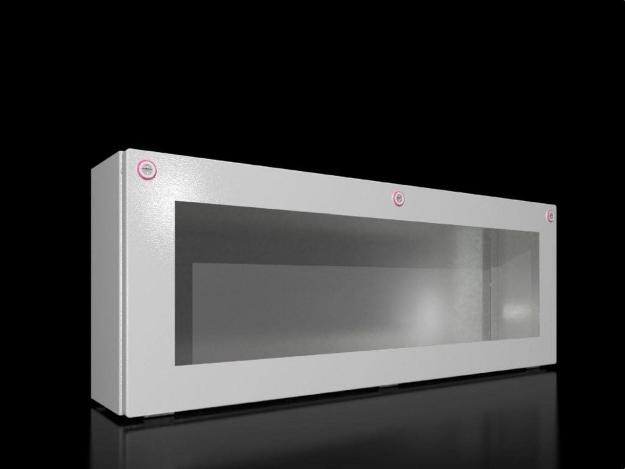 RITTAL - Caja bus KX 800x300x155mm chapa de acero con suelo cerrado con tapa con bisagras y cristal