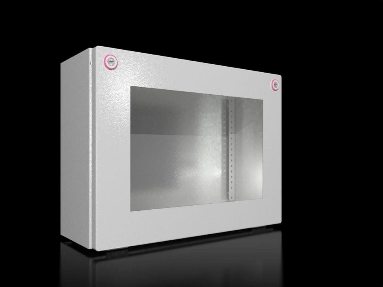 RITTAL - Caja bus KX 400x300x155mm chapa de acero con suelo cerrado con tapa con bisagras y cristal