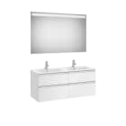 ROCA - Pack THE GAP lavabo doble 1200x460 blanco con UNIK THE GAP de dos cajones y espejo Eidos