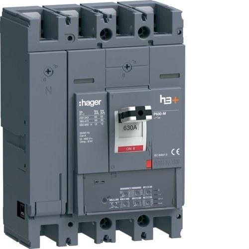 HAGER - Interruptor automático caja moldeada h3+ P630 4P4D N0-50-100% 630A 50kA LSI