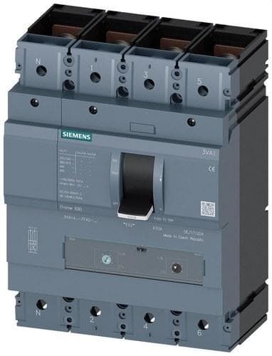 SIEMENS - Interruptor automático 3VA1 IEC tamaño 630 clase de poder de corte S ICU=36kA 415V 4 polos, protección de distribuciones TM240