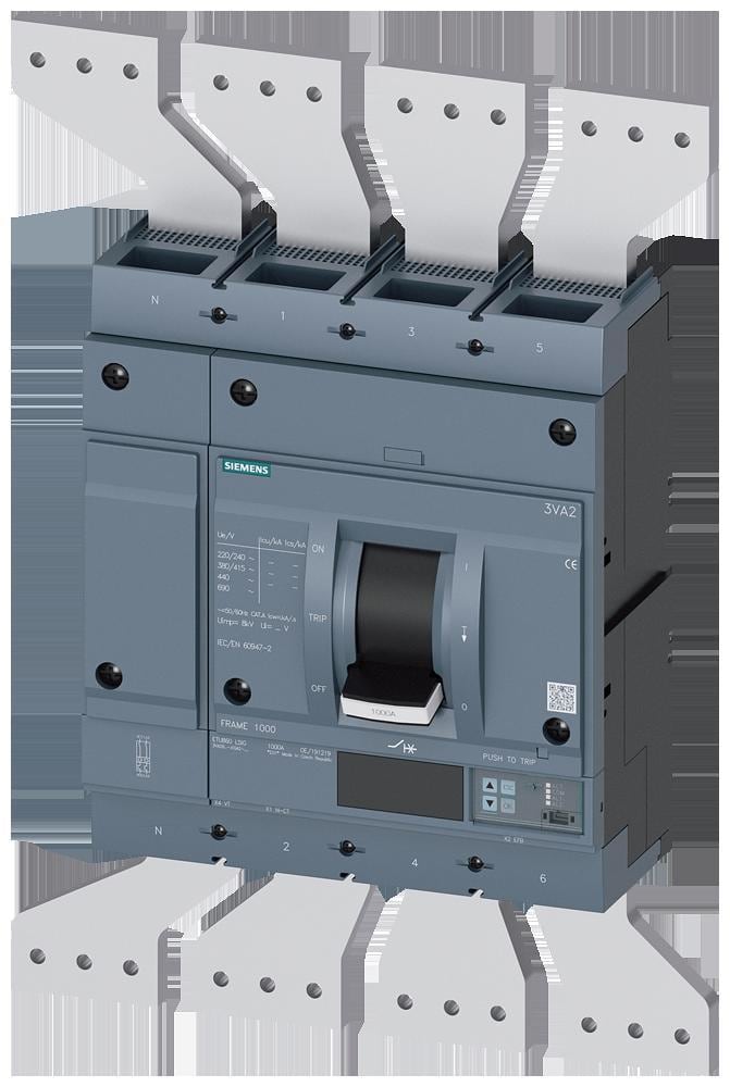 SIEMENS - Interruptor automático 3VA2 IEC 1250 clase de poder de corte M 55kA 415V 4P ETU860