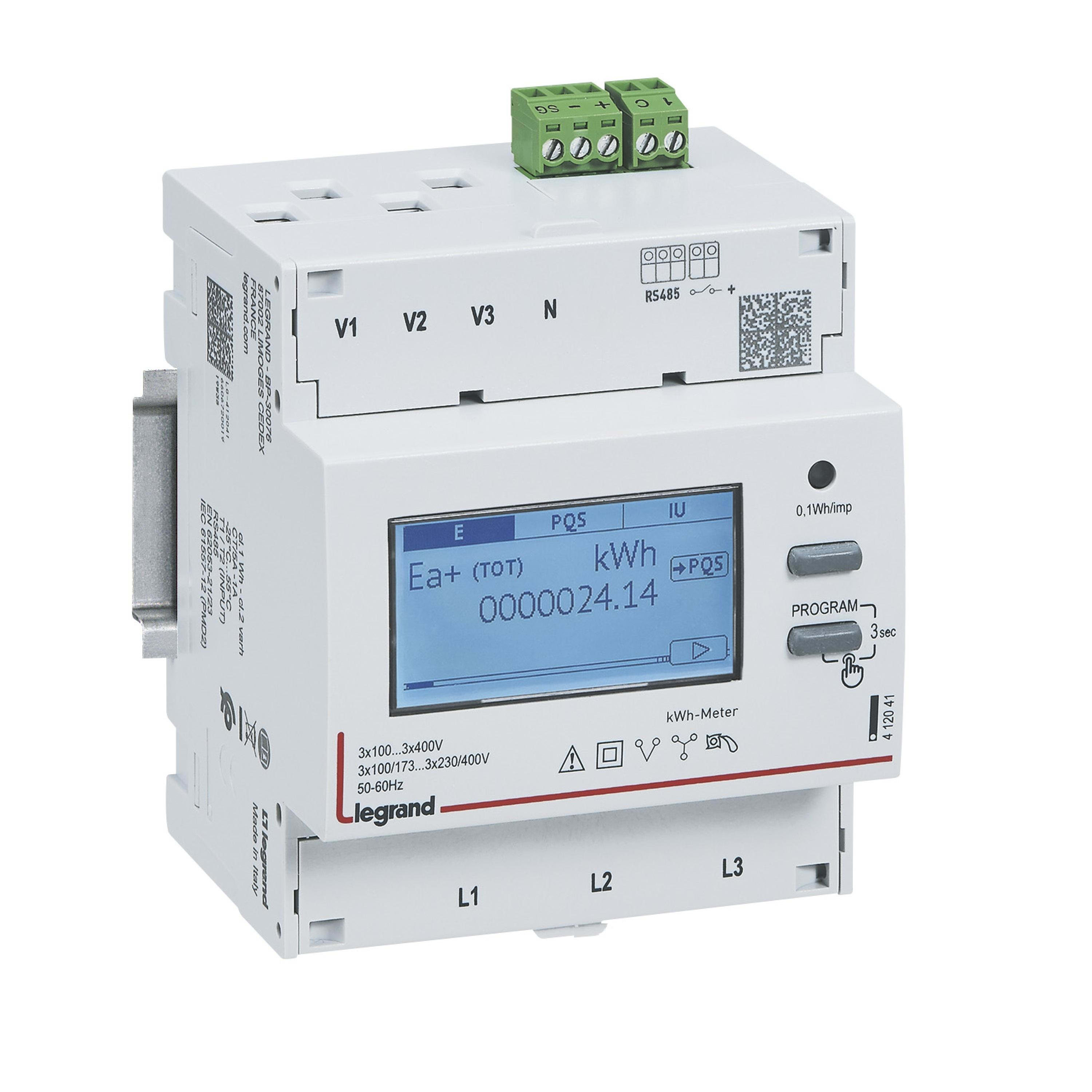 LEGRAND - Contador de energía trifásico EMDX³ - no MID - conexión TI 5A - 4 módulos
