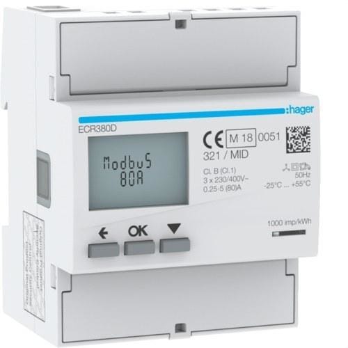 HAGER - Contador de energía 3F direct 80A 4M modbus MID