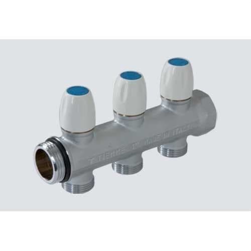 TIEMME - Colector 1876K50 MAXIMA VERTI 1" 3 salidas 3/4" (18) con llave de cierre latón