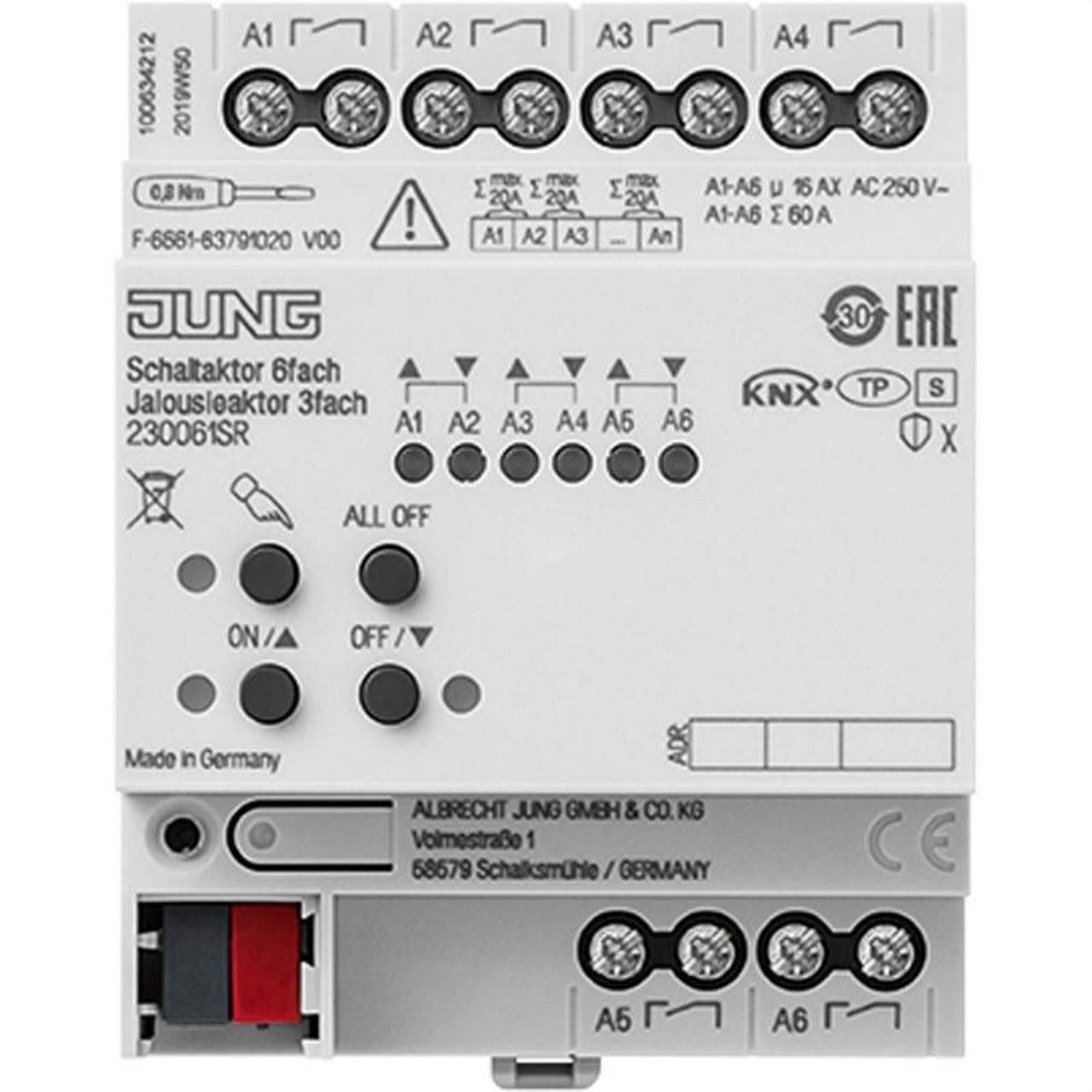 JUNG - Actuador conmutación / persianas KNX 6/3F