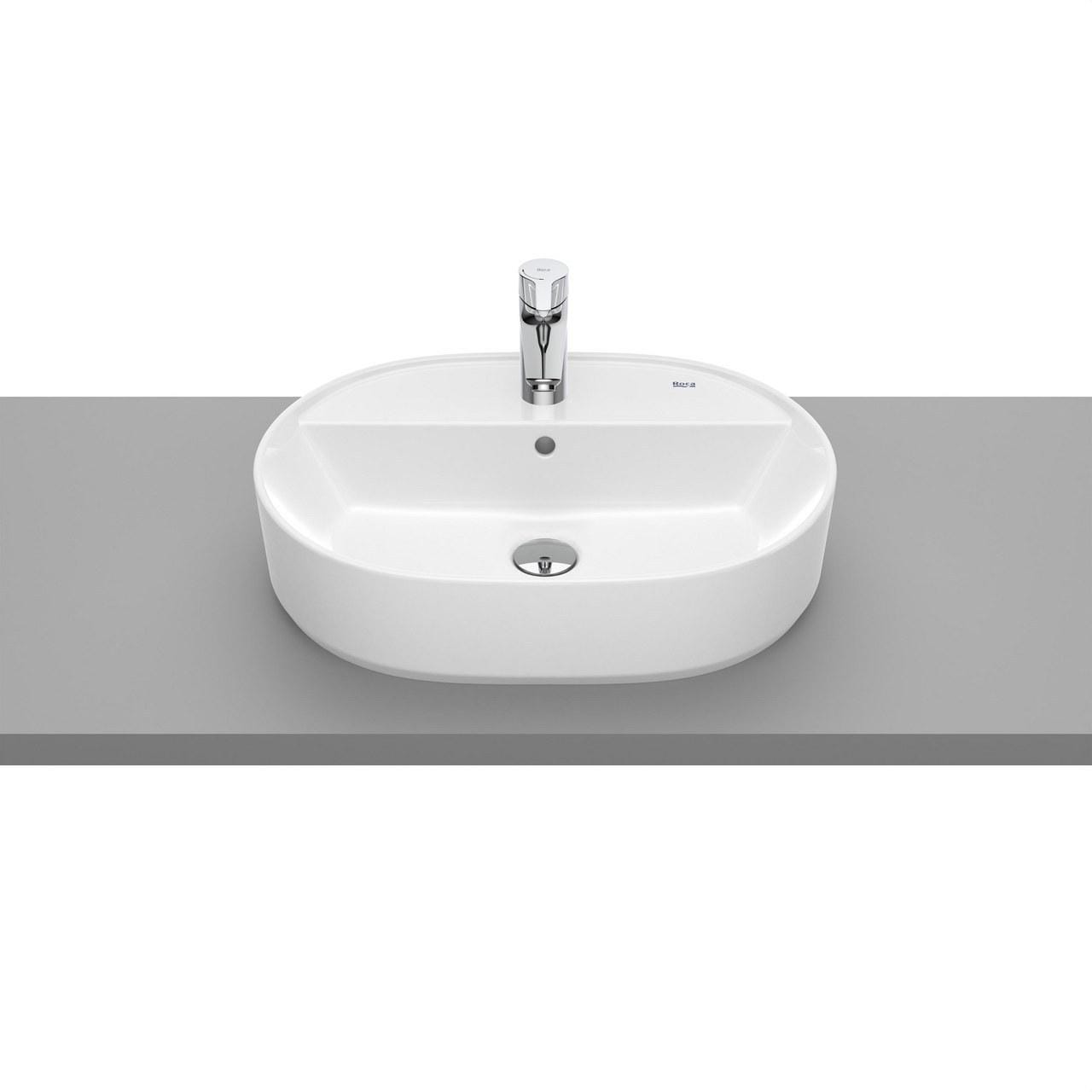 ROCA - Lavabo de sobre encimera THE GAP 550 diámetrox400x130 con orificio para grifería blanco