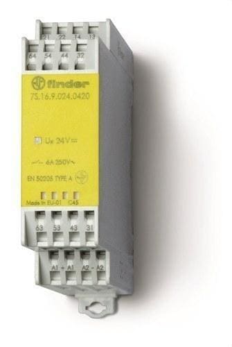 FINDER - Relé modular con contactos de guía forzada SERIE 7S, ancho 22,5mm, bornes de conexión rápida, 4NA+2NC, AgSnO2+Au, 24V DC