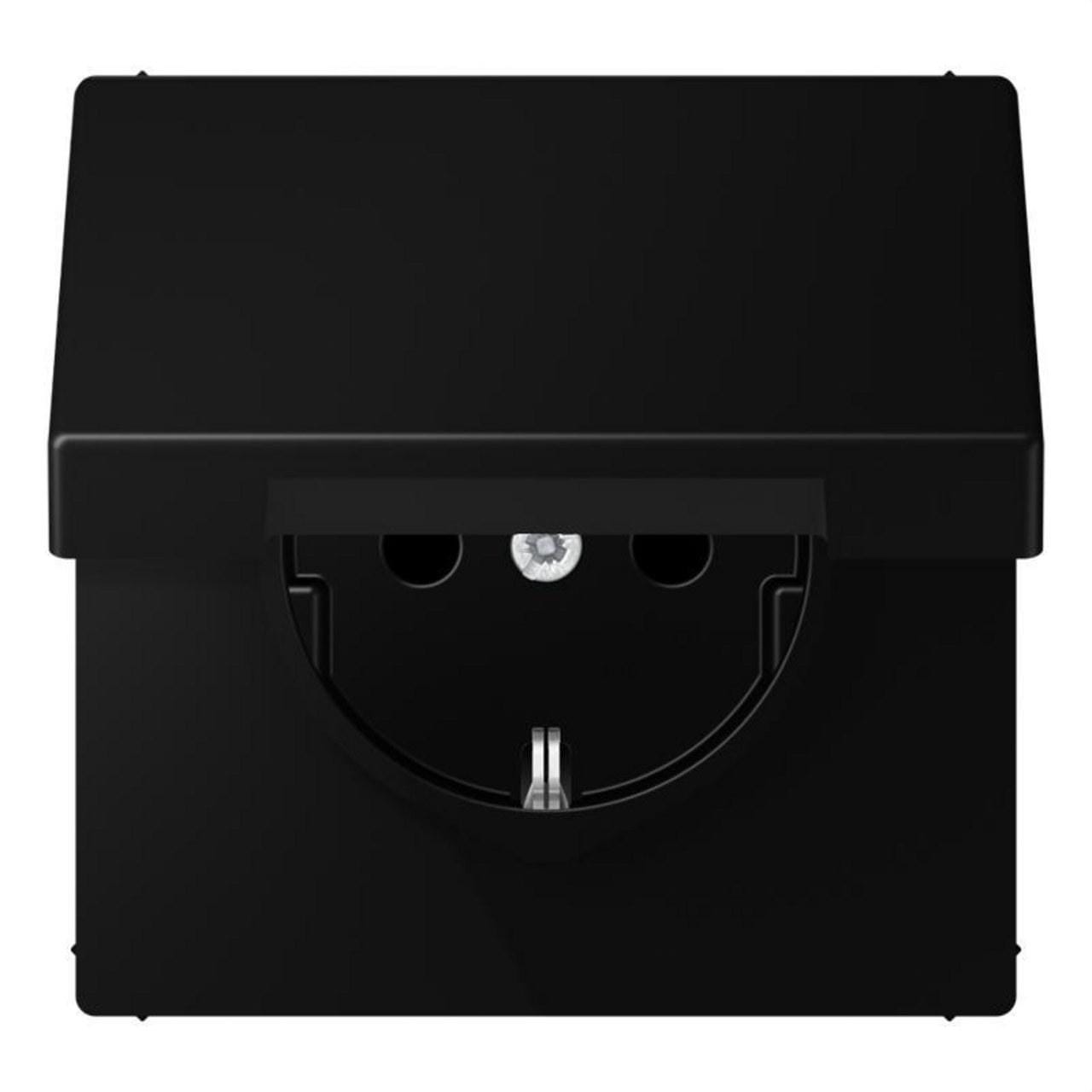 JUNG - Base enchufe Schuko® con tapa abatible negro mate