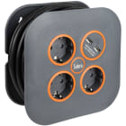 SOLERA - Enrollacable con 3 bases 2P+T 16A 250V + 2USB 5m de cable H05VV-F 3G1,5mm²
