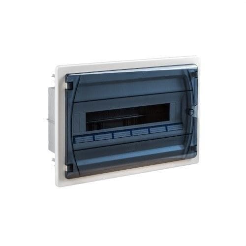 IDE - Caja distribución IP40 empotrar pared sólida 1x18 módulos puerta transparente