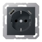 JUNG - Enchufe Schuko® cargador USB tipo A-C antracita