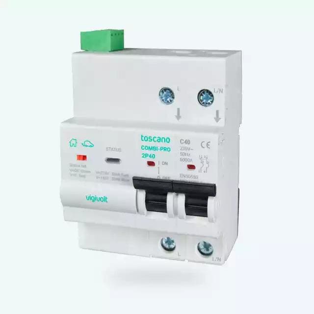 TOSCANO - Protector de sobretensión COMBI-PRO 2P25 permanente y subtensión monofásica 2x25A IGA 10kA 240V AC