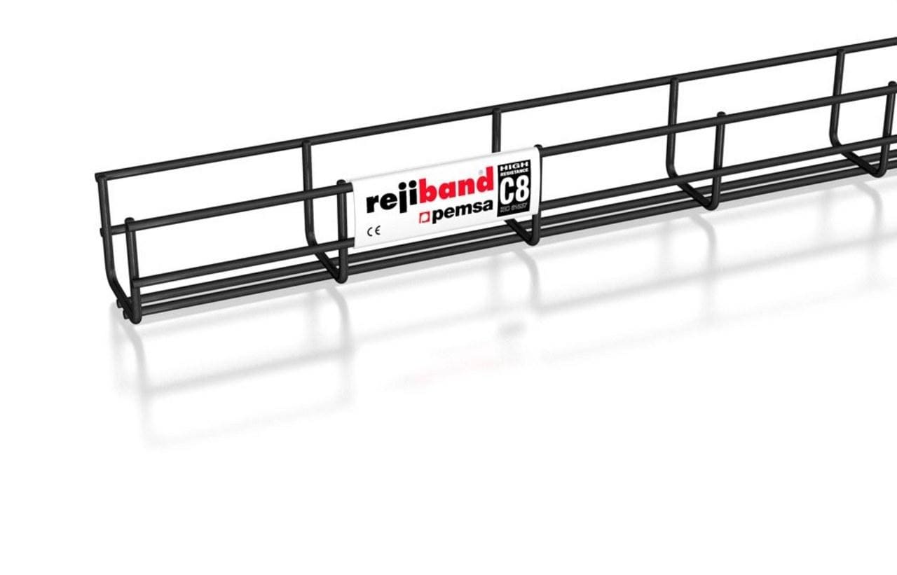 PEMSA - Bandeja de rejilla Rejiband® altura 60 mm y ancho 60 mm con doble varilla en base y borde de seguridad, en acero, acabado BLACK C8.