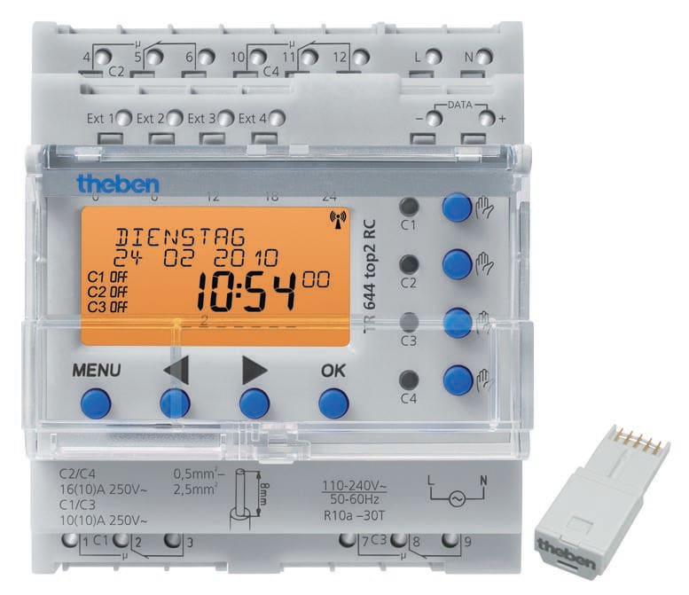 THEBEN - Interruptor horario anual de instalación en carril 4 canales, ampliable y compatible con RC