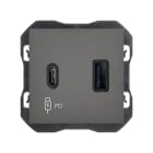 SIMON - Cargador SIMON 270 USB doble 3,1A tipo A+C QUICKCHARGE titanio
