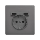 SIMON - Kit monoblock SIMON 270 schuko+2 cargadores USB con 1 elemento titanio