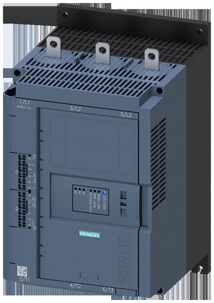 SIEMENS - Arrancador suave 113A 110-250V AC conexión resorte salida analógica 200-480V