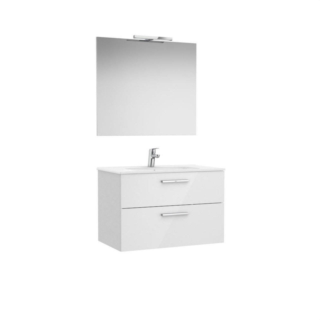 ROCA - Conjunto Victoria base+lavabo 800 blanco 2 cajones espejo aplique LED